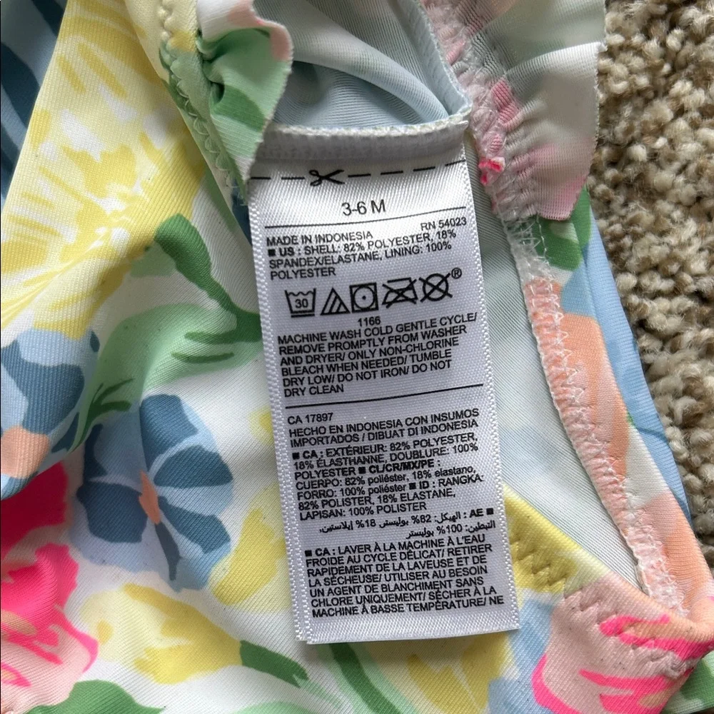 Old Navy One Piece Pastel Floral Long Sleeve Baby Swimwear, Size 3-6 Months